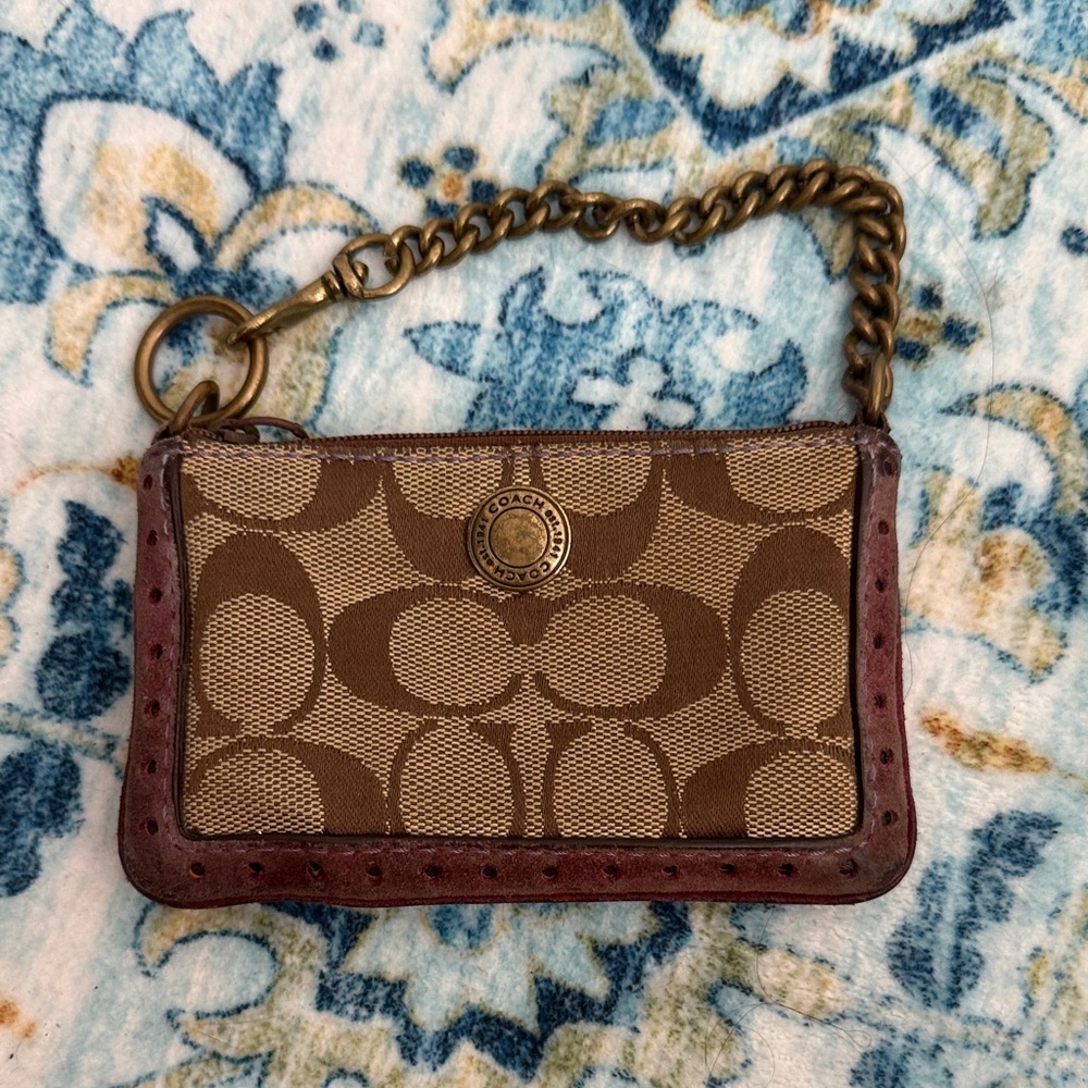 Coach Brown and Tan Signature Wristlet/Wallet